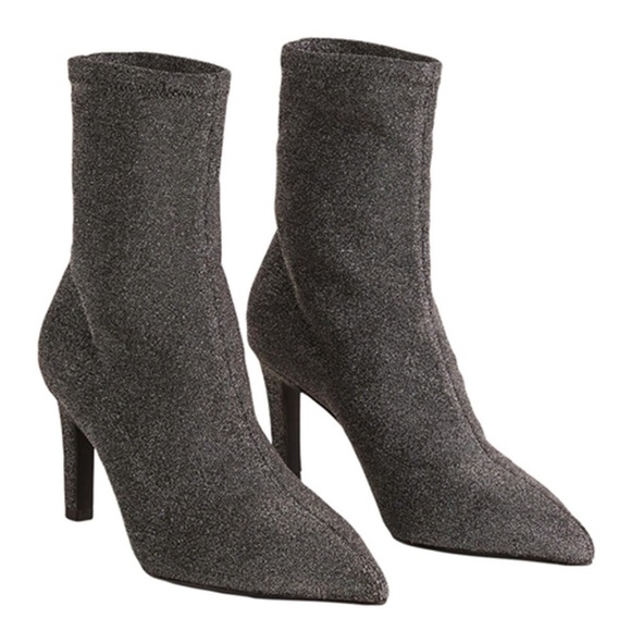 NWOT Boden gunmetal sparks stretch heeled boots silver sock style pull on shoe
